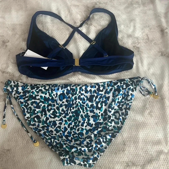 BLEU ROD BEATTIE Kore Tie Front Bikini Top Sz 38D Tie Sides Bikini Bottom Sz 14 - Picture 9 of 11